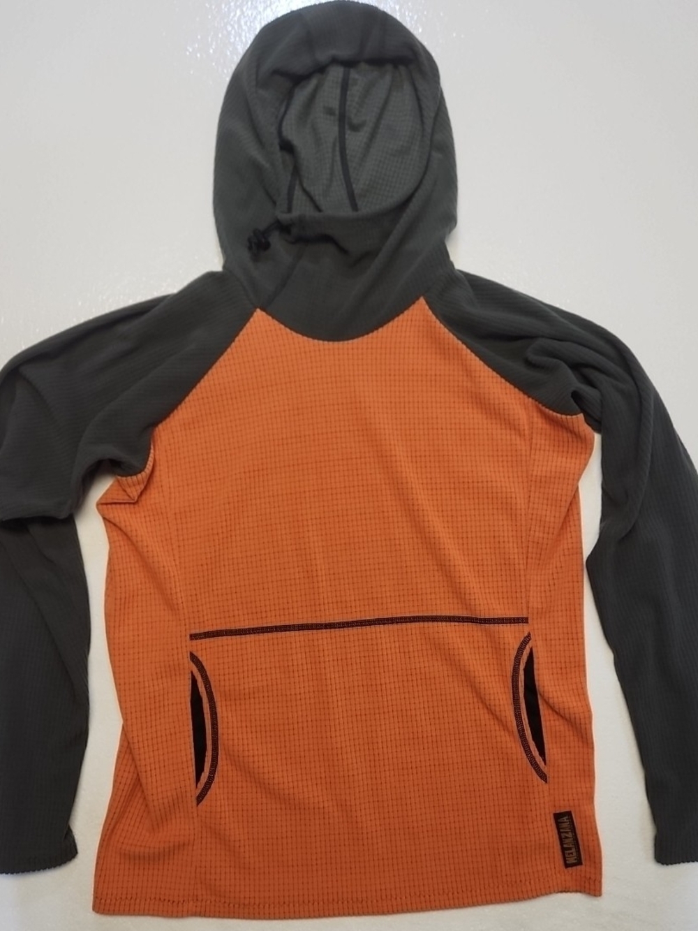 Melanzana Micro Grid Fleece Pullover Hoodie Men's Small Orange Gray Leadville